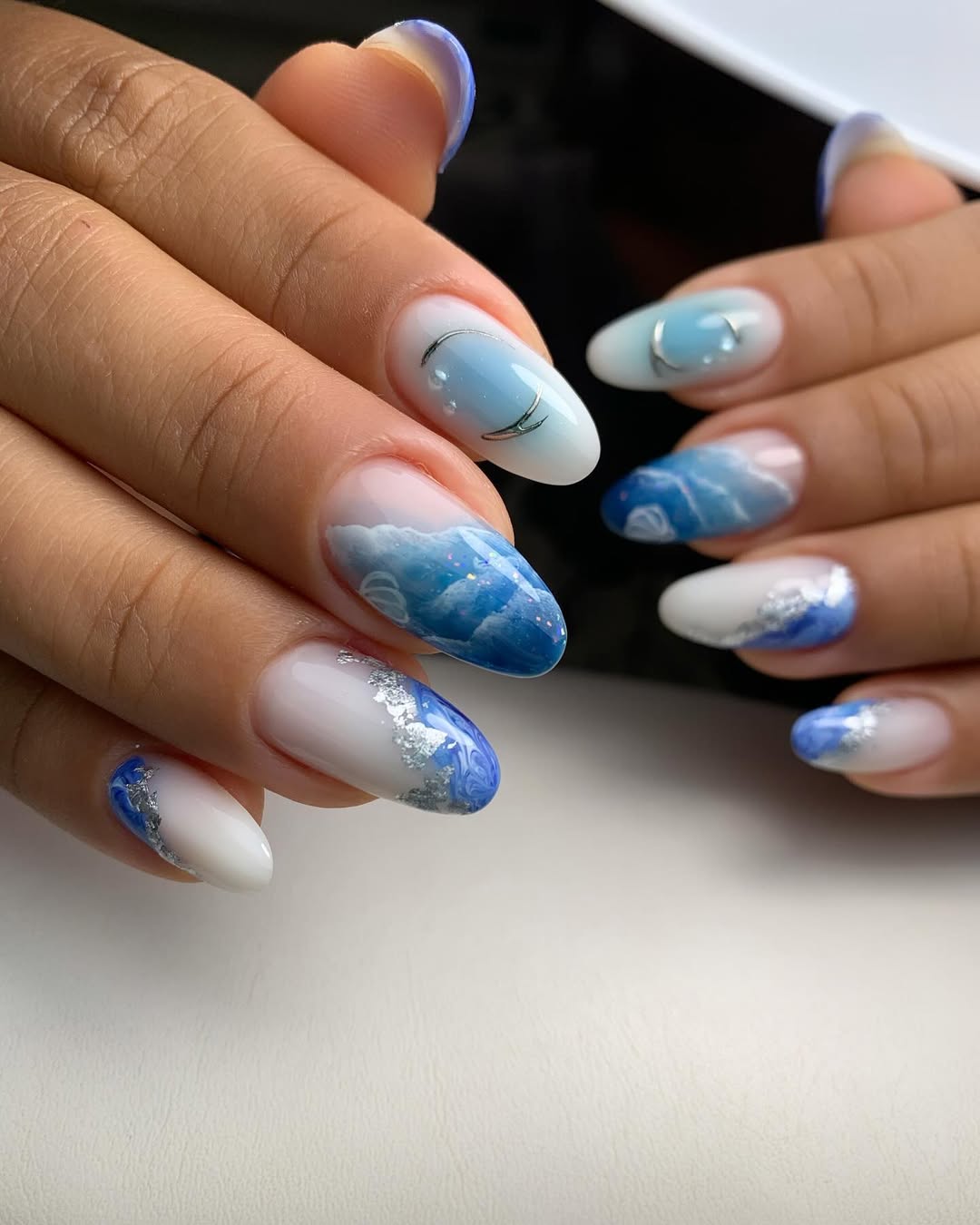 Dreamy Ocean Blue Cloud Nails