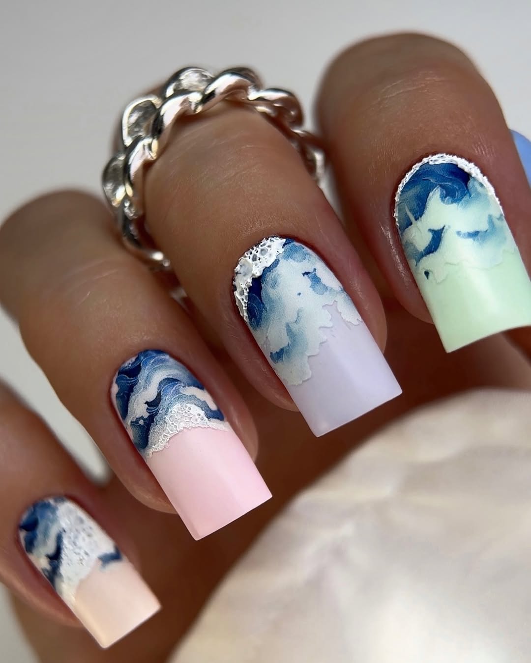 Dreamy Pastel Waves Square Nails