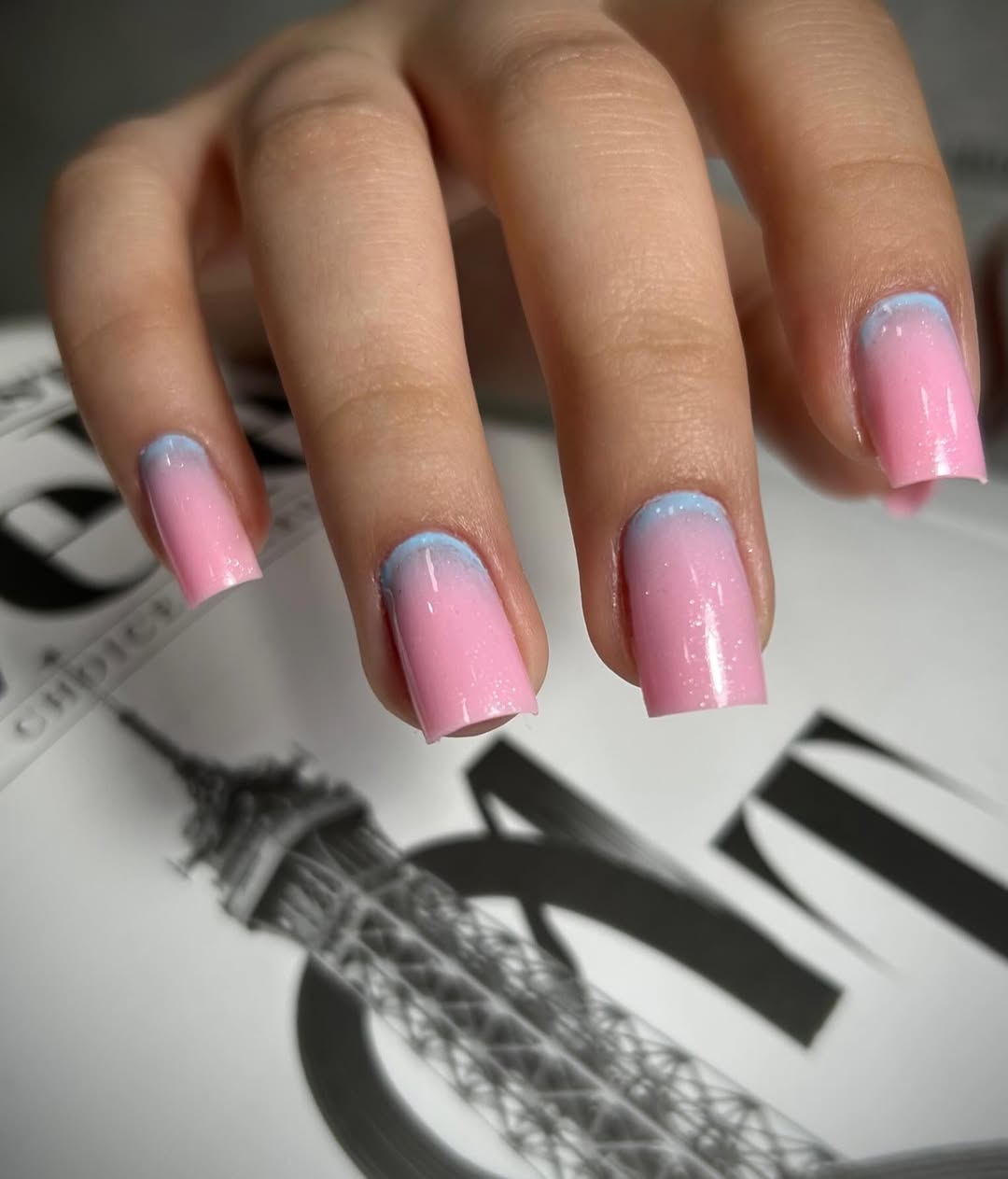 Dreamy Pink Baby Blue Ombre Squoval Nails