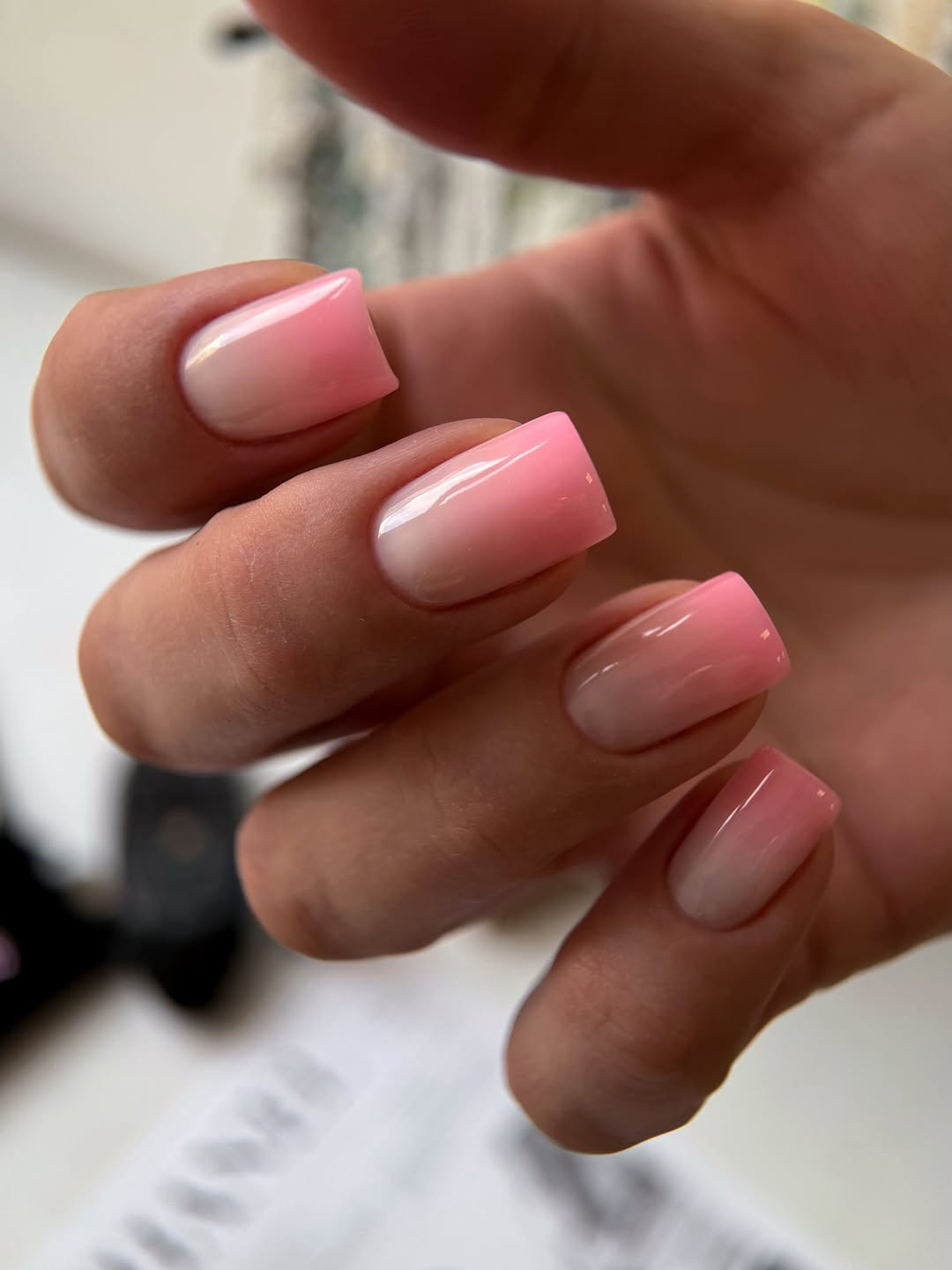 Dreamy Pink Ombre Milky Square Nails
