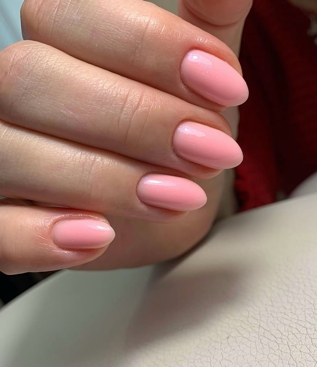 Dreamy Pink Shimmer Oval Milky Nails
