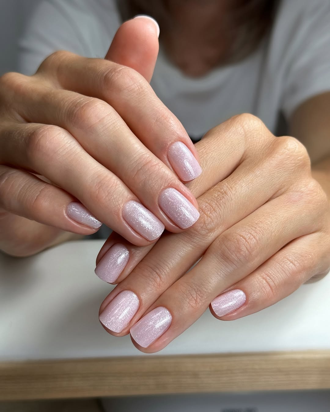 Dreamy Pink Shimmer Short Squoval Nails