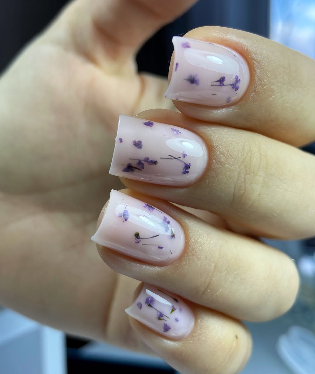 Encapsulated Floral Pink Jelly Nails