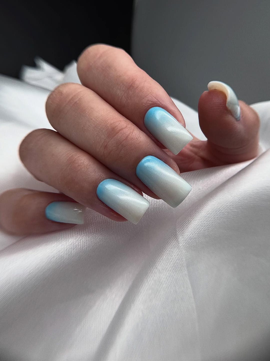 Frosted Blue White Ombre Shimmer Square Nails