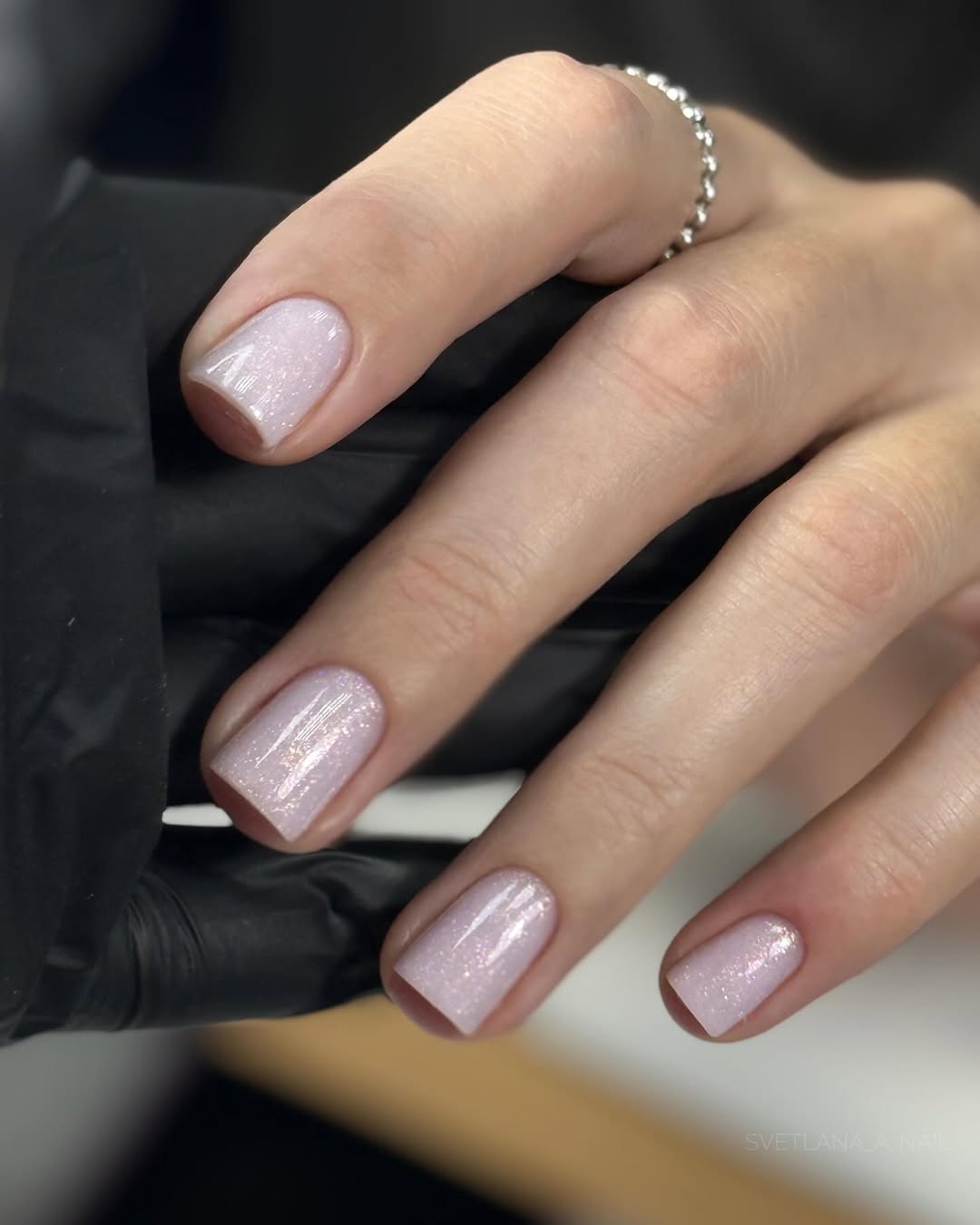 Frosted Shimmer Light Pink Squoval Nails