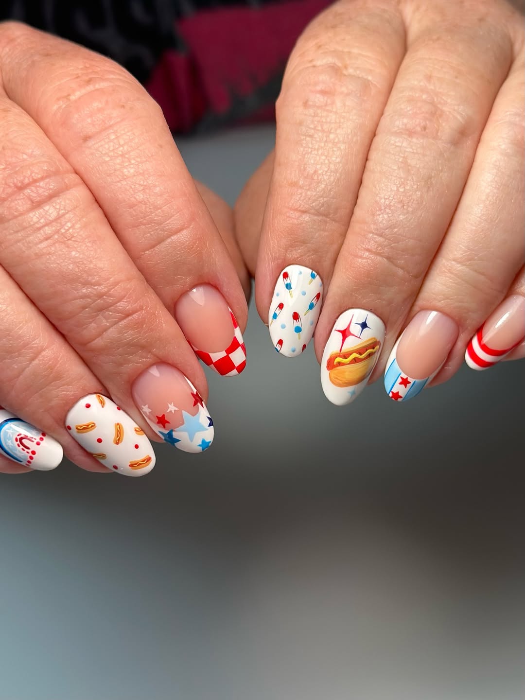Fun Patriotic French Tips with Food and Star Designs