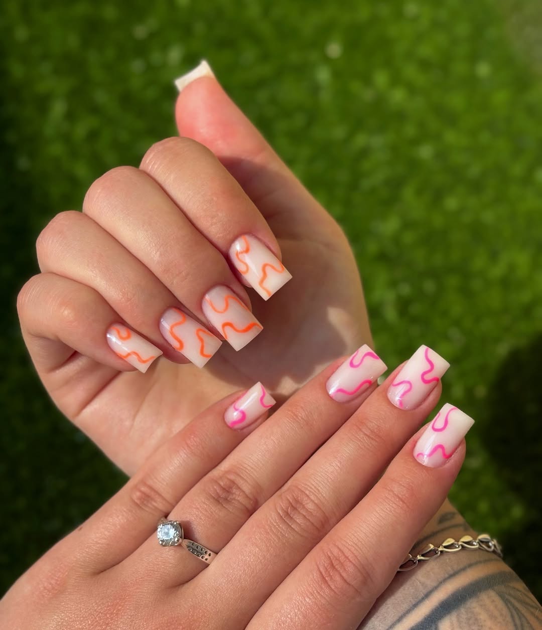 Funky Swirls Milky White Squoval Nails