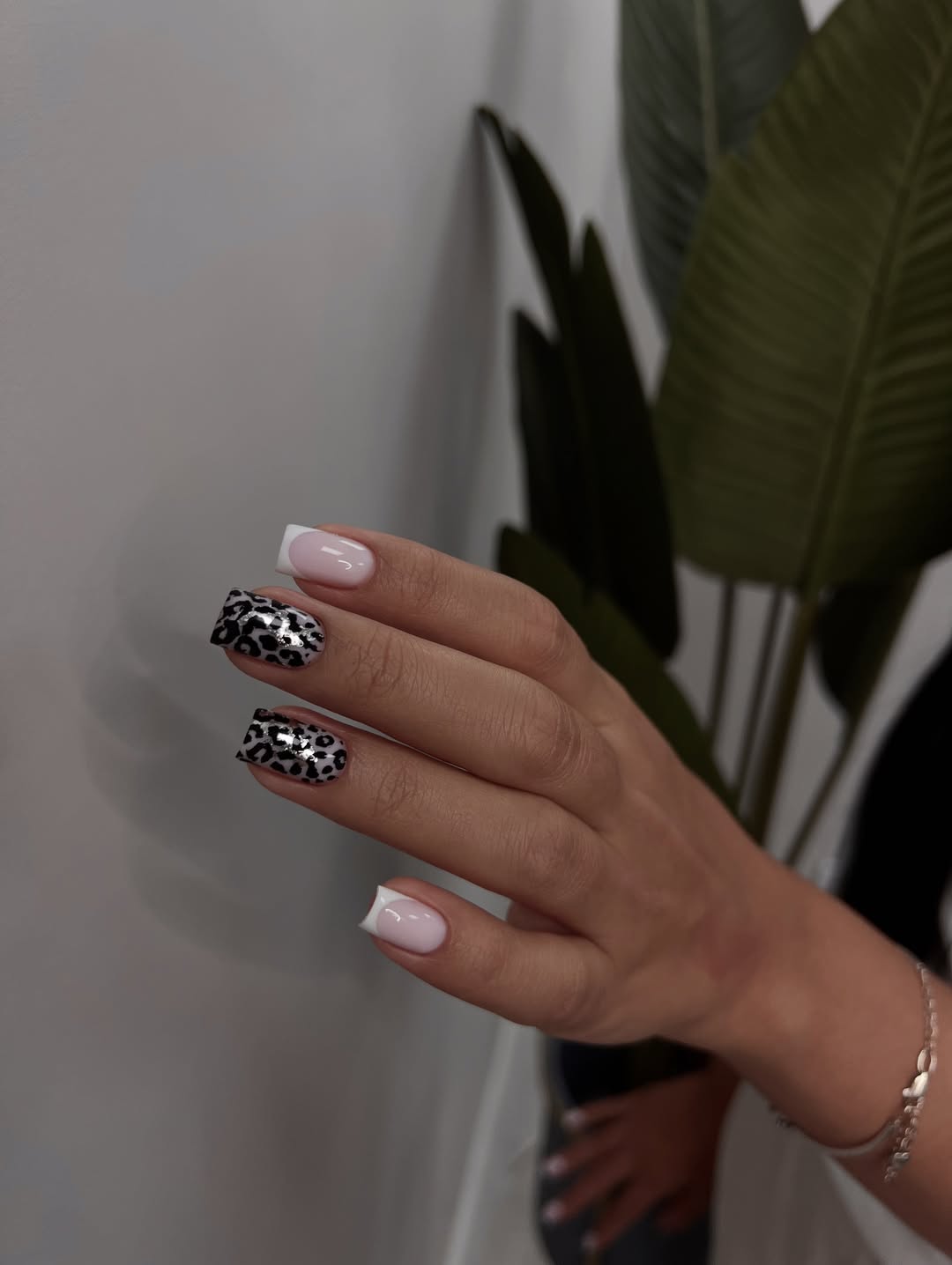 Glam Animal Print Accented French Tip Squoval Nails