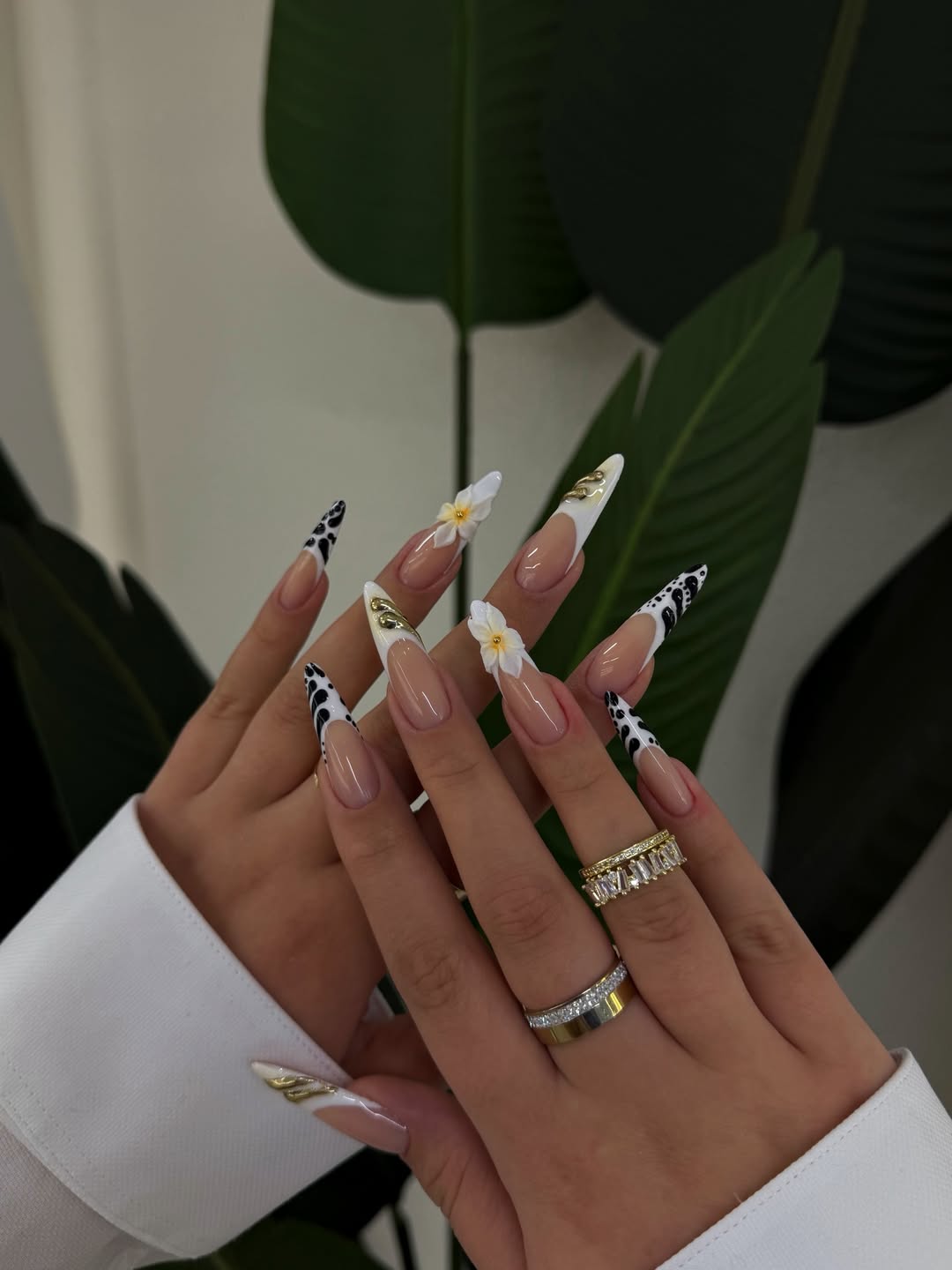 Glam French Tip Cow Print Stiletto Nails