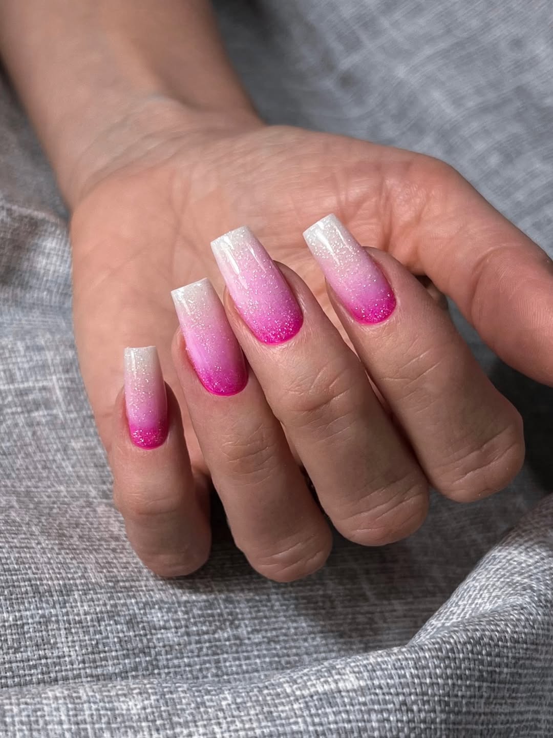 Glam Glitter Ombre Pink to White Coffin Nails