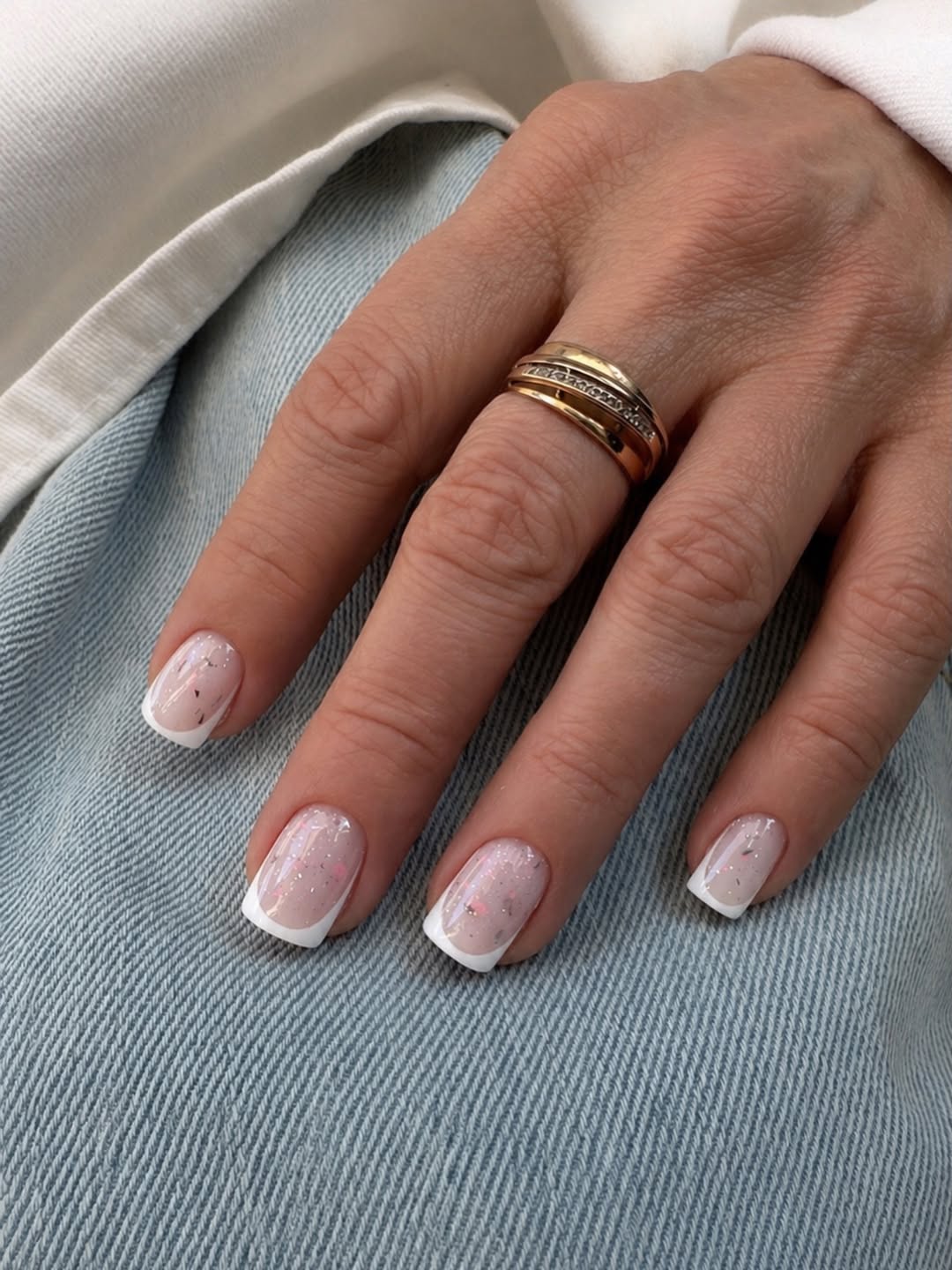 Glitter French Tip Short Square Nails