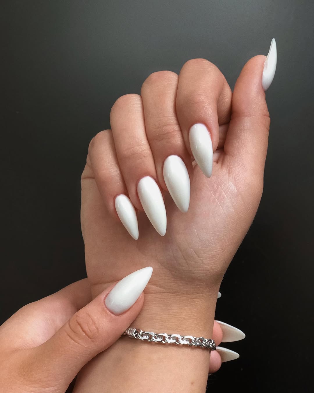 Glossy Alabaster White Stiletto Nails