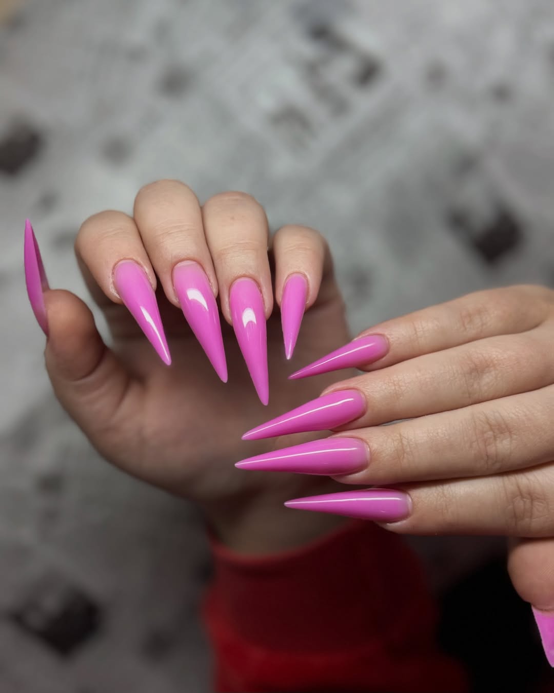 Glossy Bubblegum Pink Extra-Long Stiletto Nails