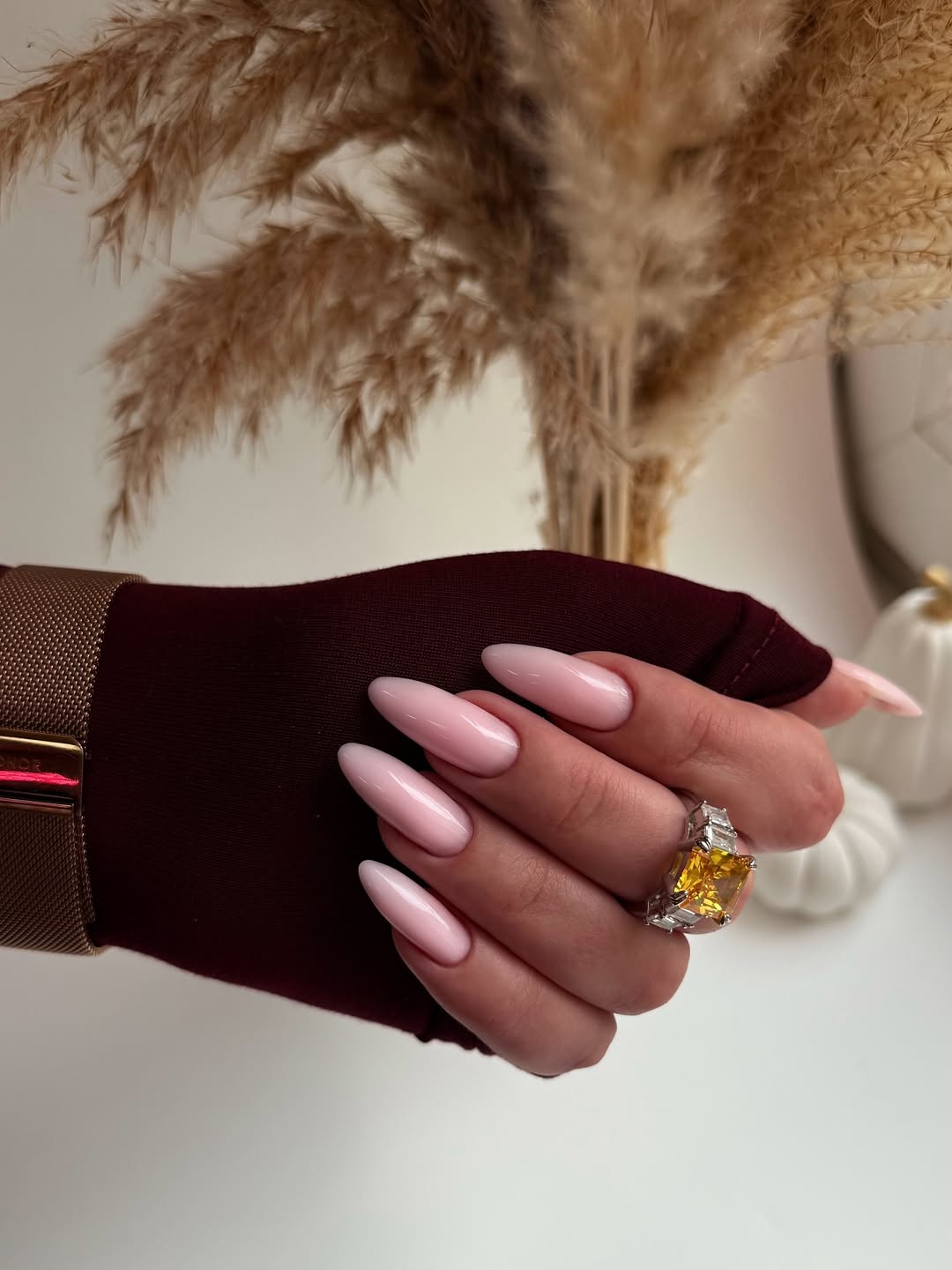 Glossy Bubblegum Pink Gradient Almond Nails