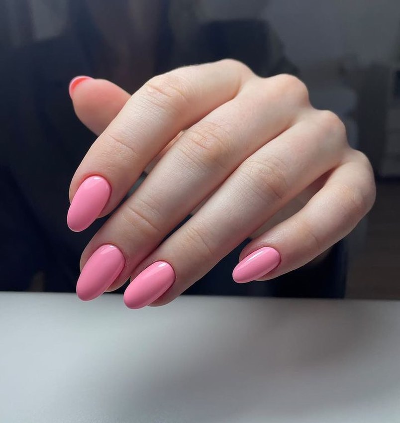 Glossy Bubblegum Pink Oval Nails