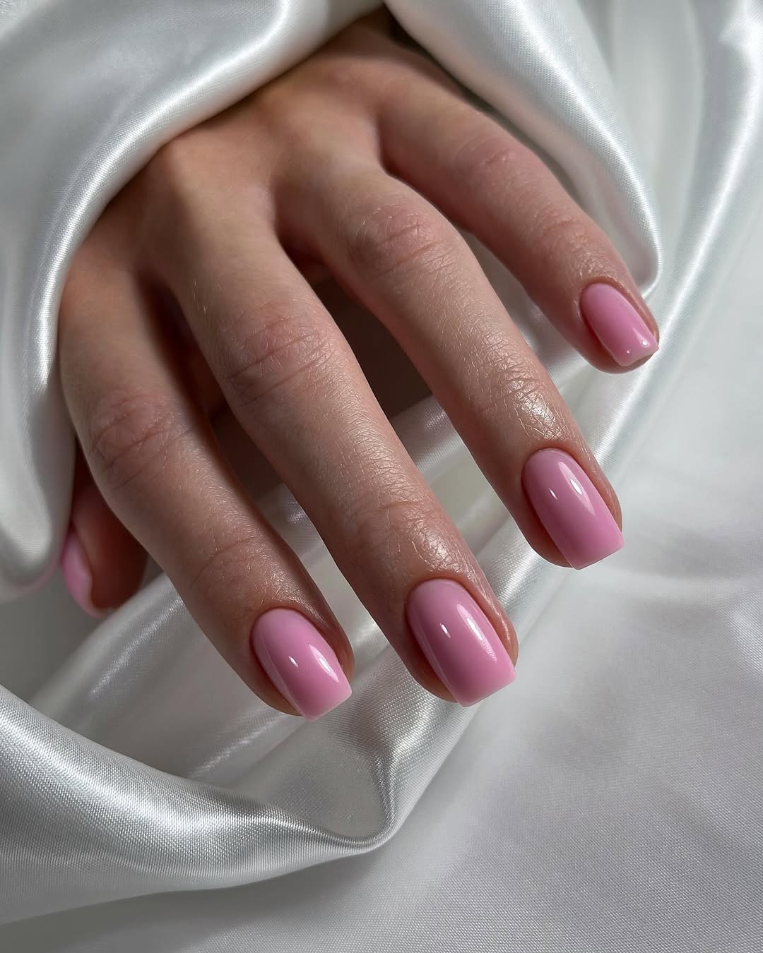 Glossy Bubblegum Pink Solid Color Short Squoval Nails