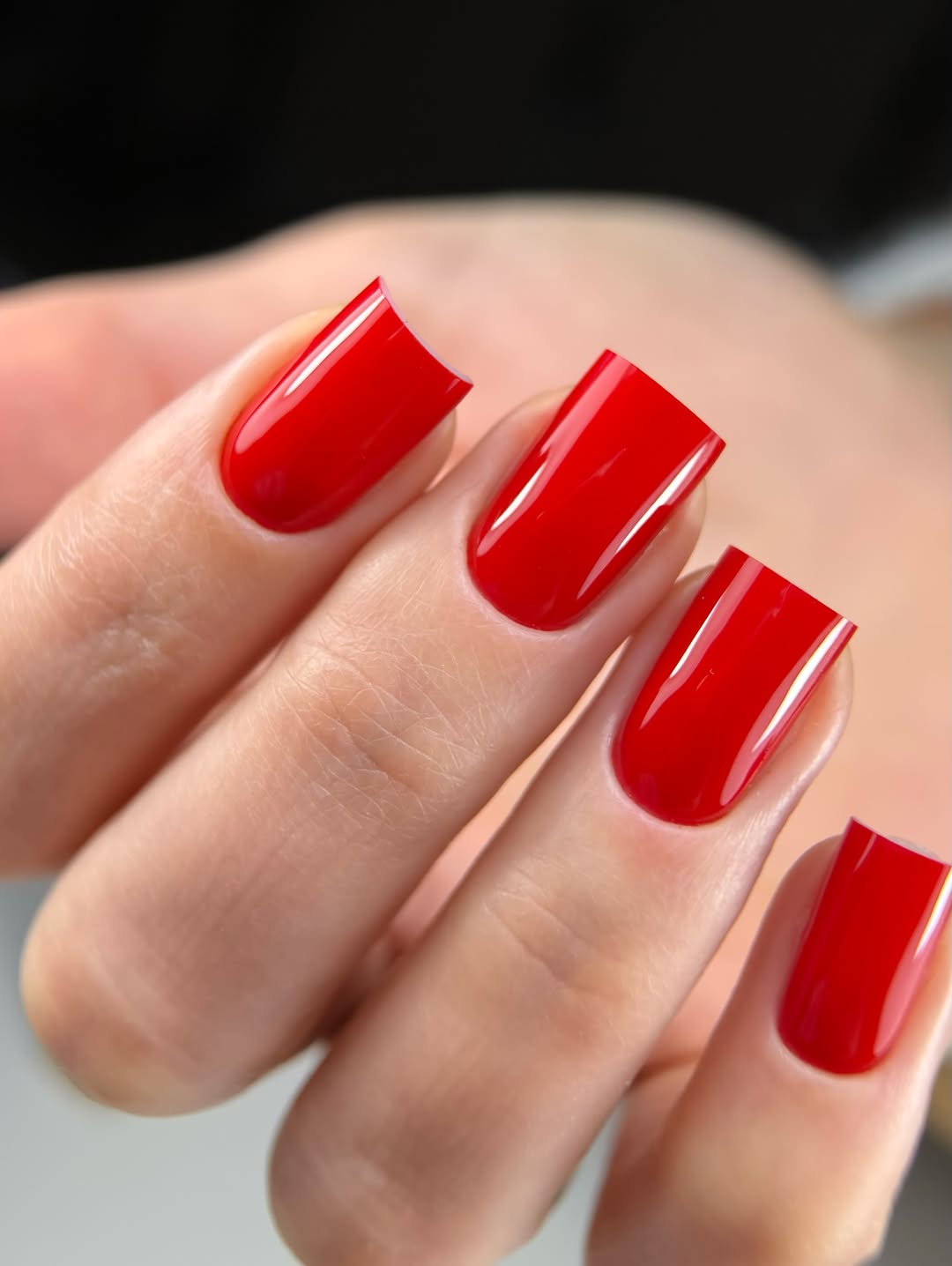 Glossy Fire Red Short Squoval Nails