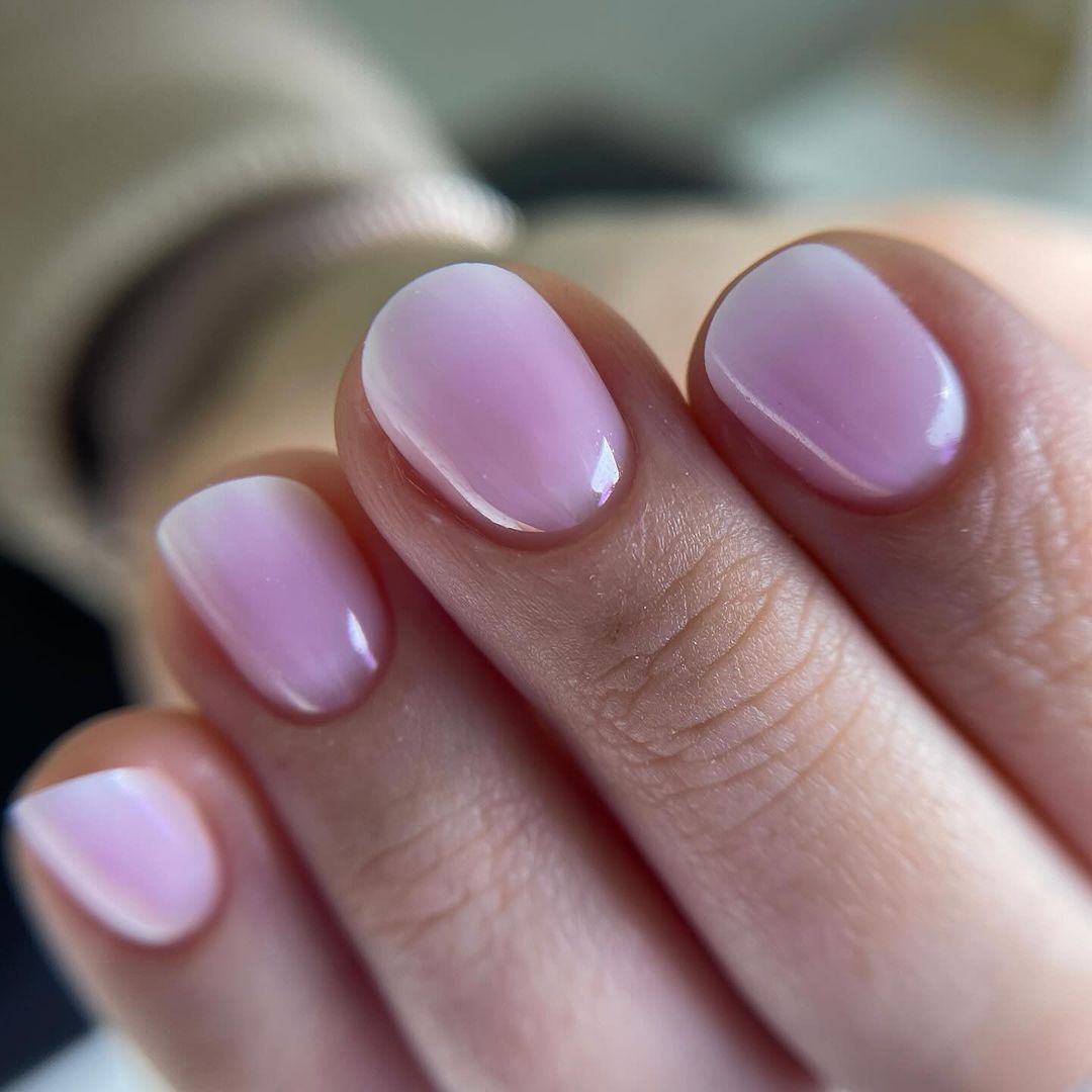 Glossy Lavender Jelly Round Short Nails