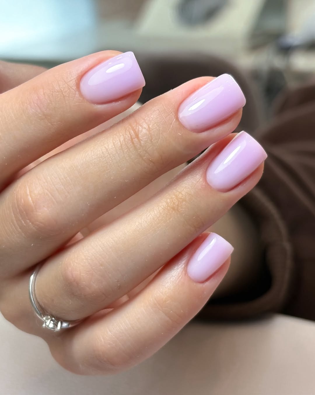 Glossy Lavender Jelly Short Squoval Gel Nails