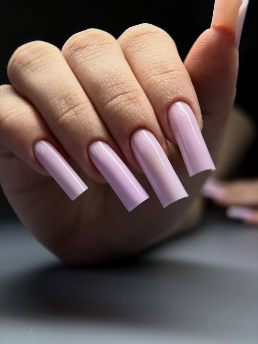 Glossy Lavender Solid Color Long Square Nails