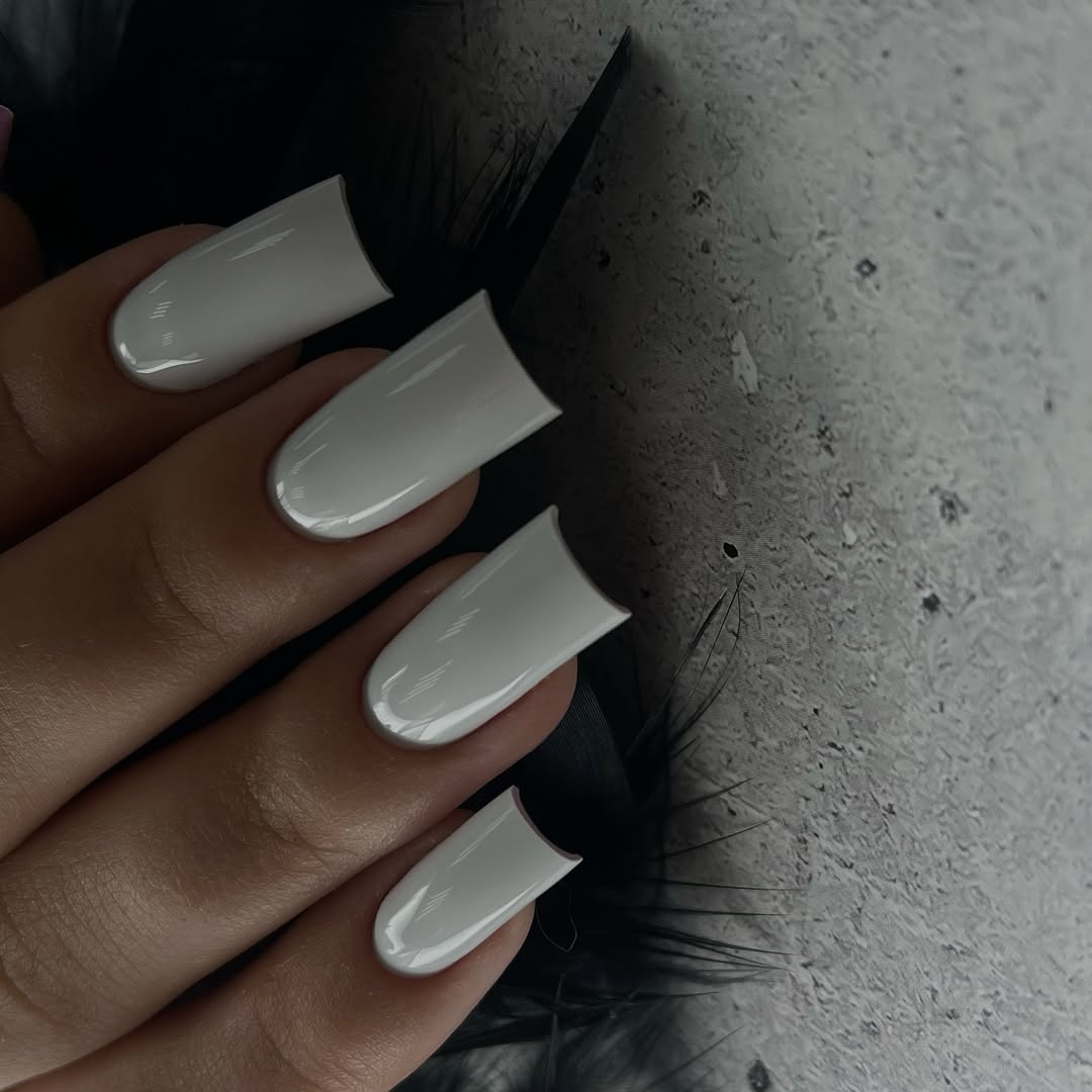 Glossy Light Blue Long Square Nails