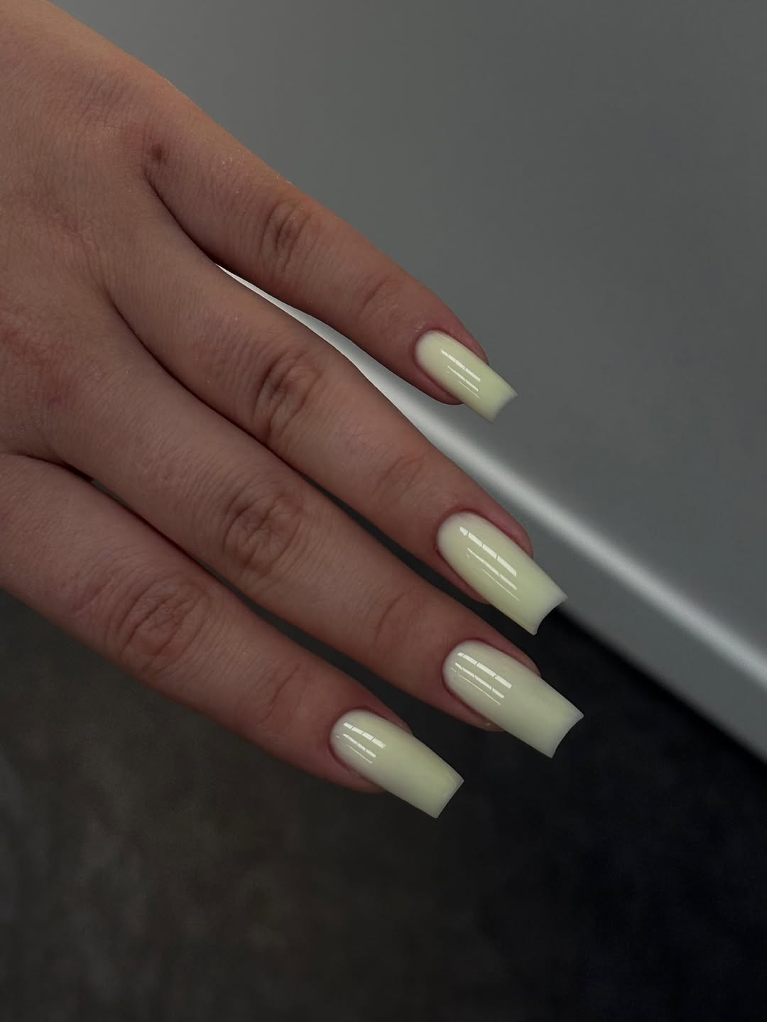 Glossy Long Barely Yellow Coffin Nails