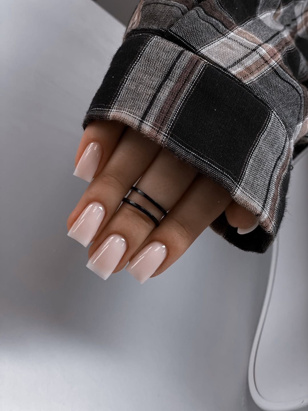 Glossy Milky Pink French Ombre Square Nails