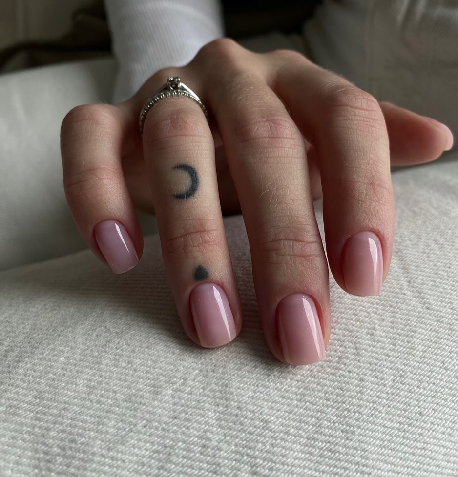 Glossy Milky Pink Short Square Nails
