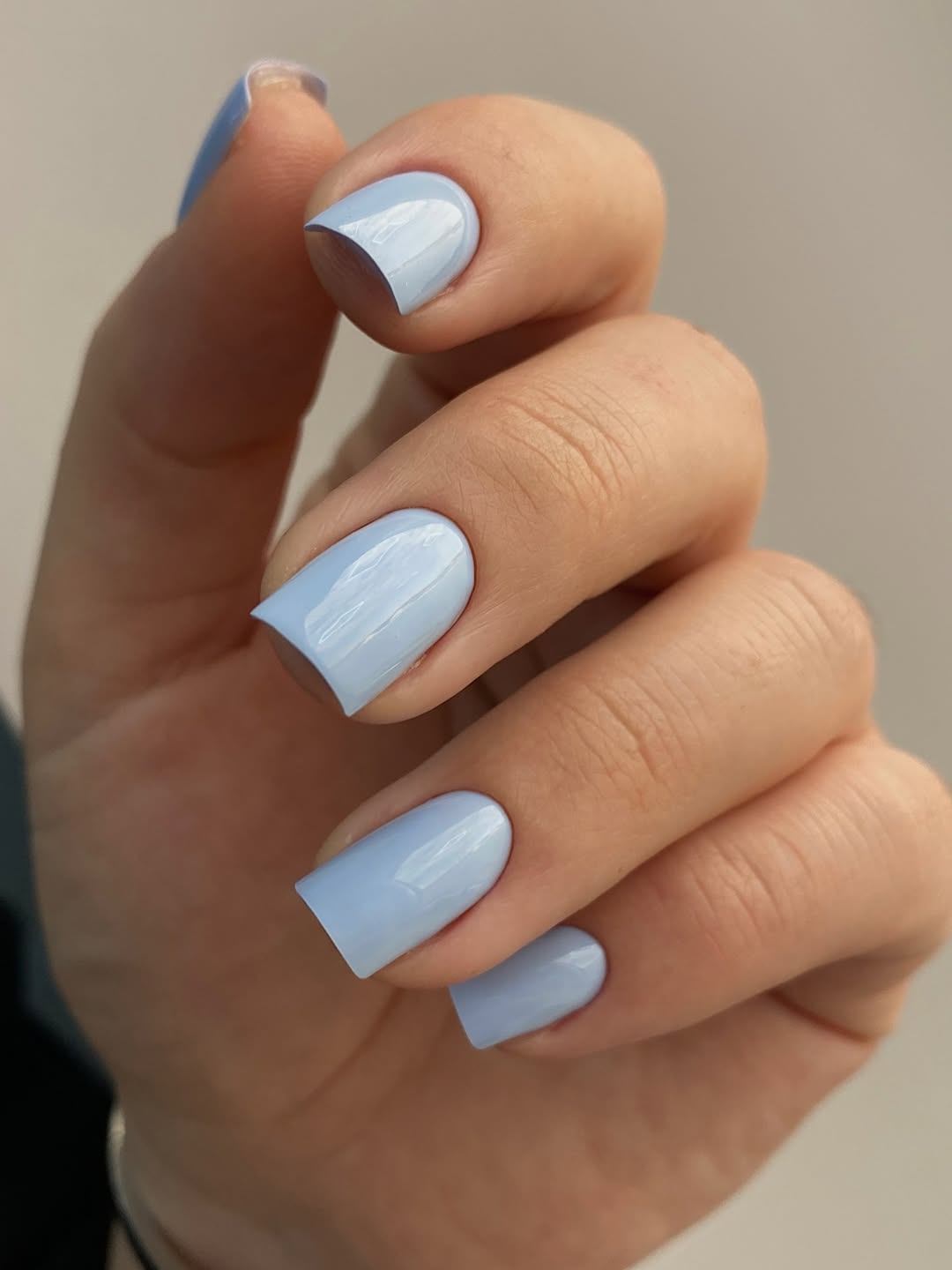 Glossy Pastel Blue Short Squoval Nails