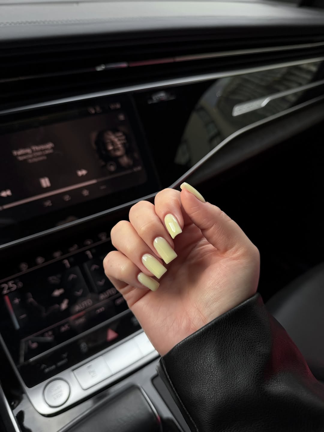 Glossy Pastel Pale Yellow Squoval Nails