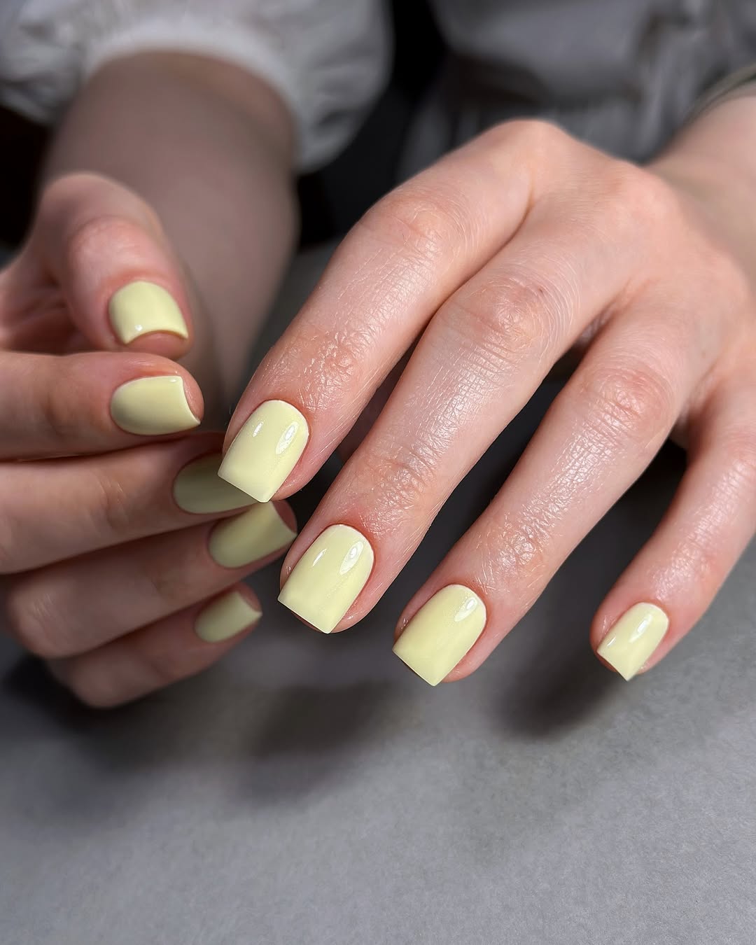 Glossy Pastel Yellow Short Squoval Nails