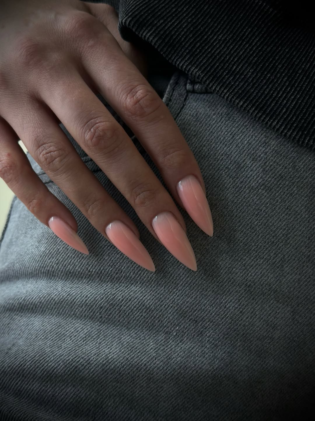 Glossy Peachy Nude Extra-Long Stiletto Ombre Nails