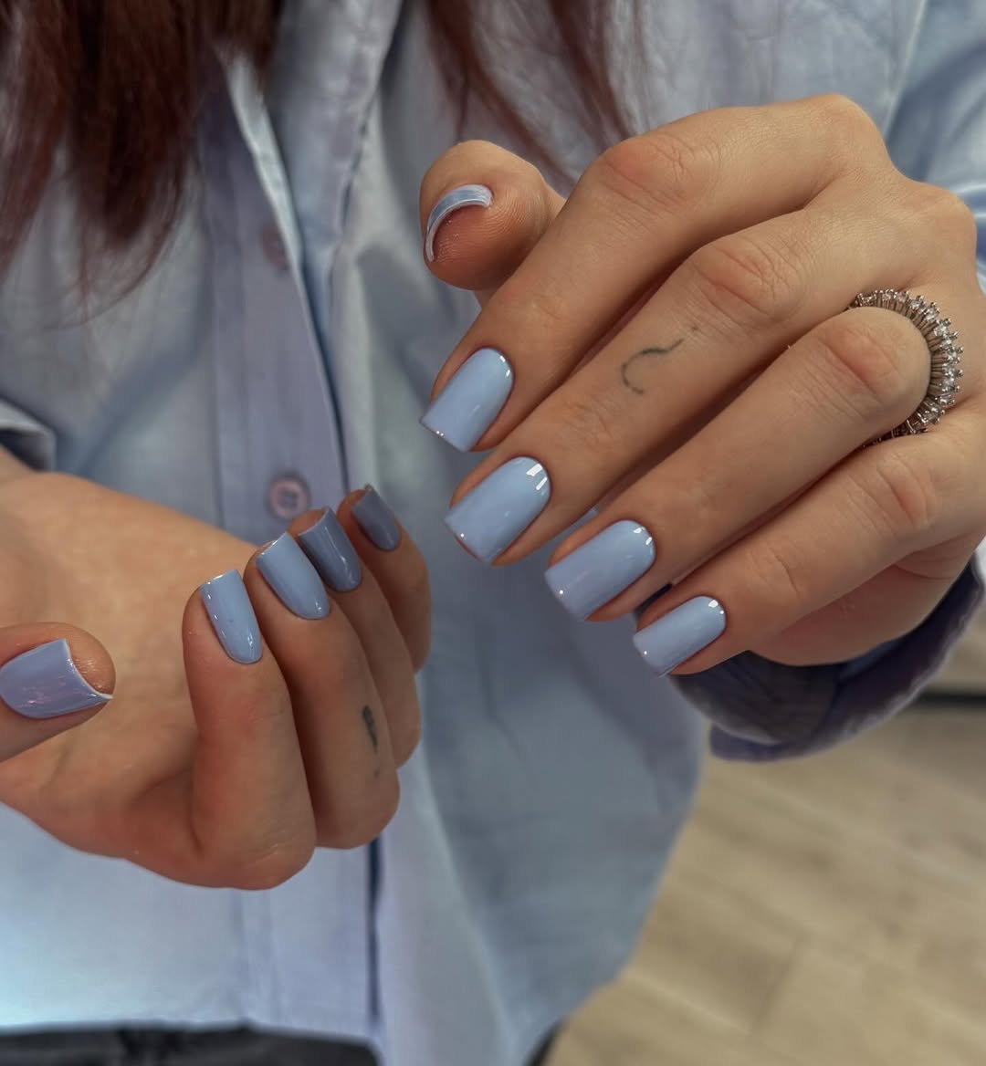 Glossy Periwinkle Blue Short Square Nails