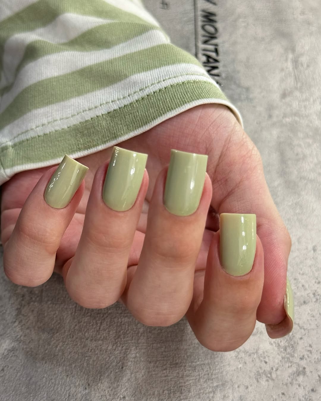 Glossy Pistachio Green Square Nails