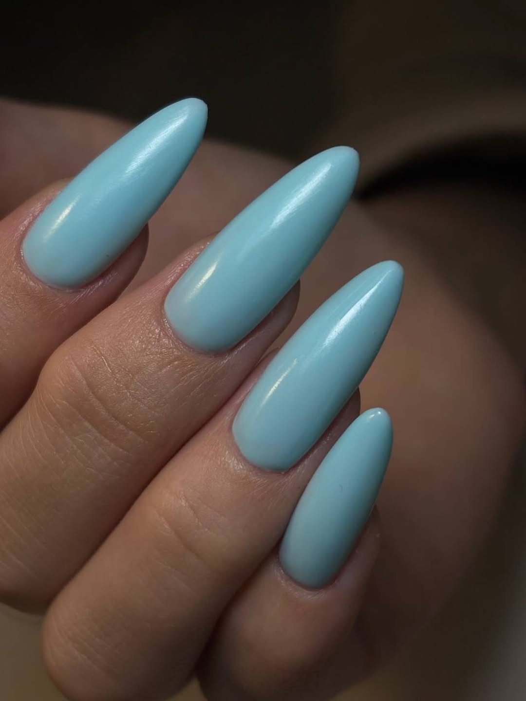 Glossy Powder Blue Extra Long Stiletto Nails
