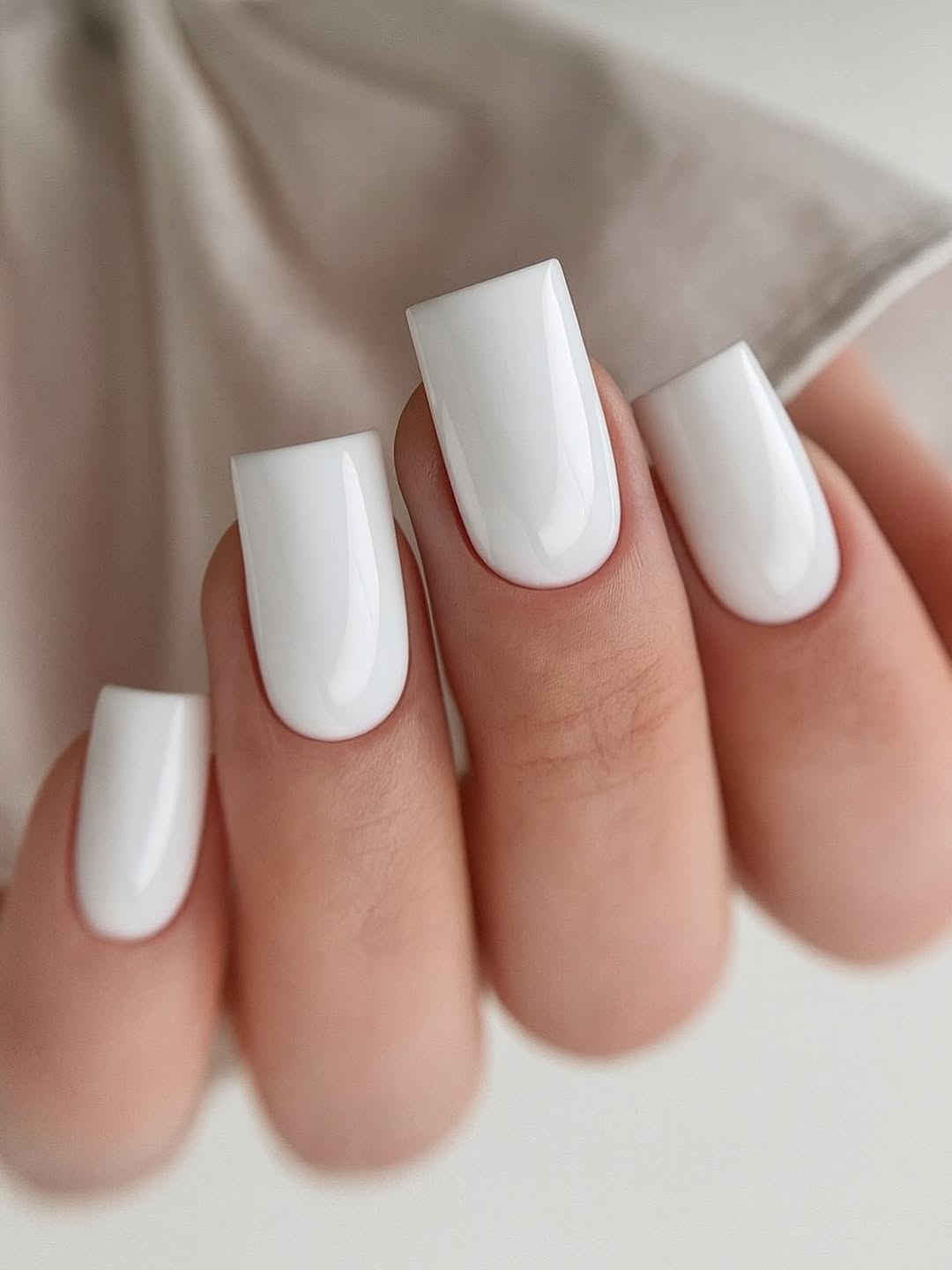 Glossy Pure White Squoval Medium Nails