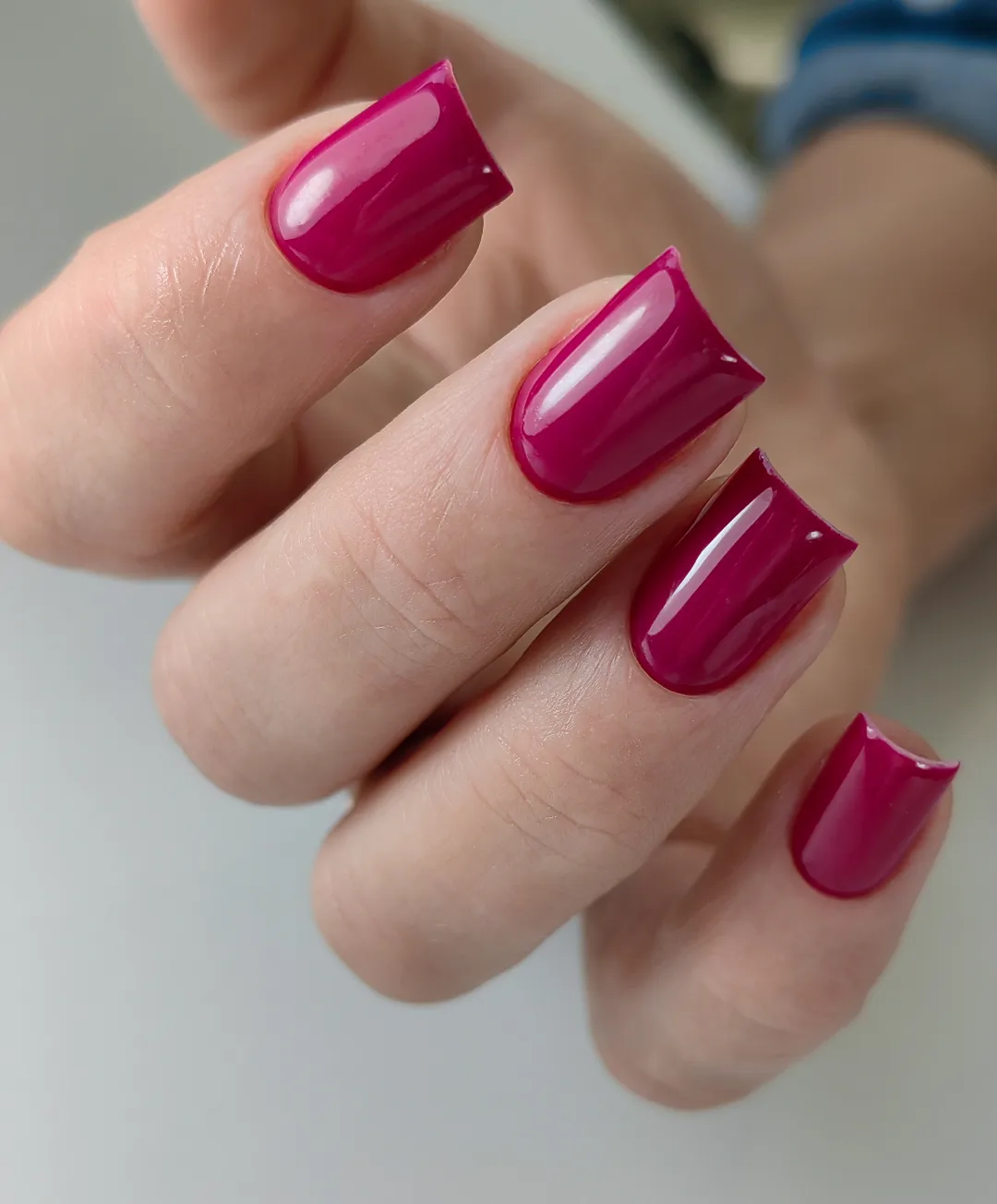 Glossy Raspberry Pink Square Nails