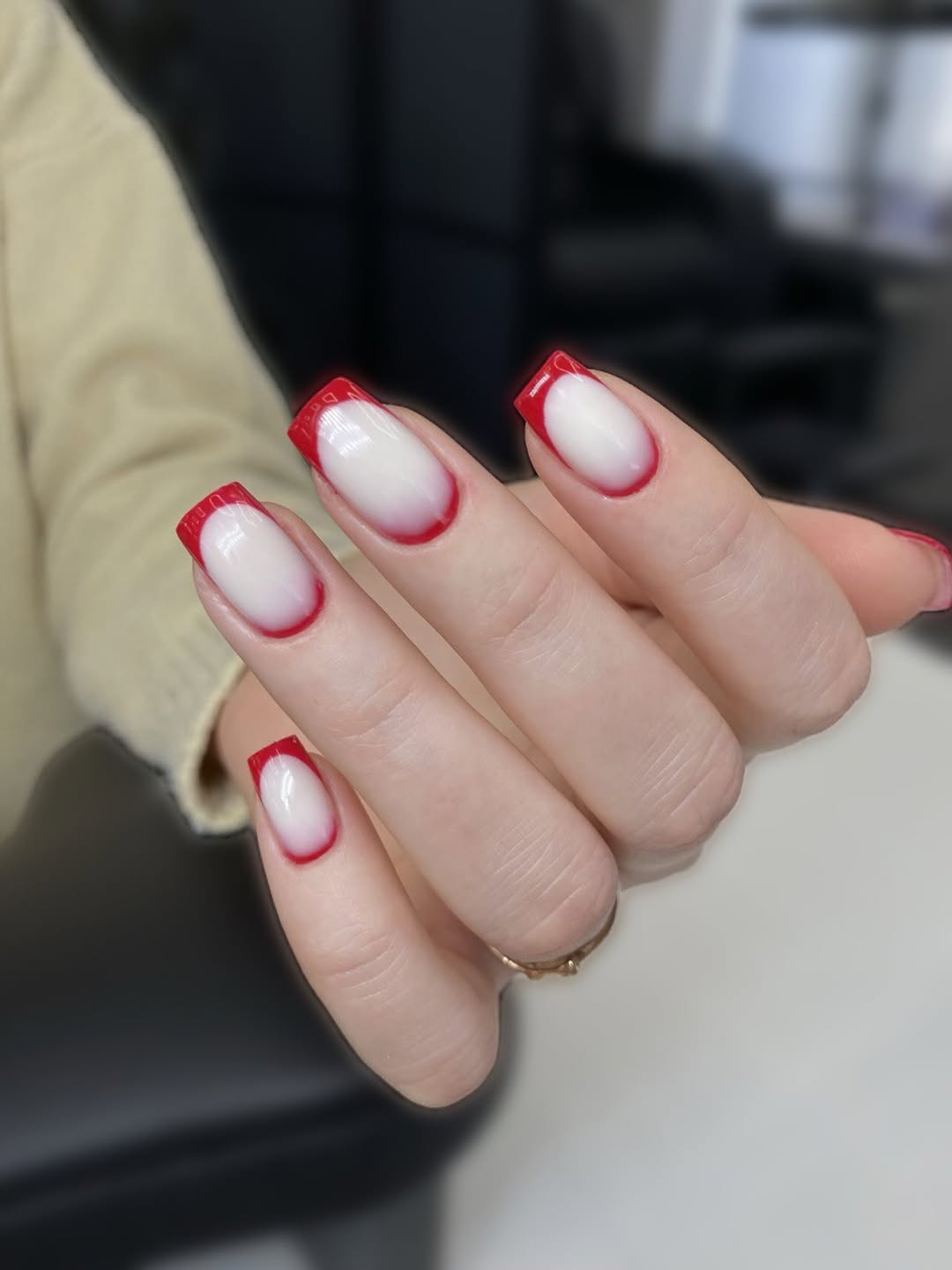 Glossy Red Aura Square Nails
