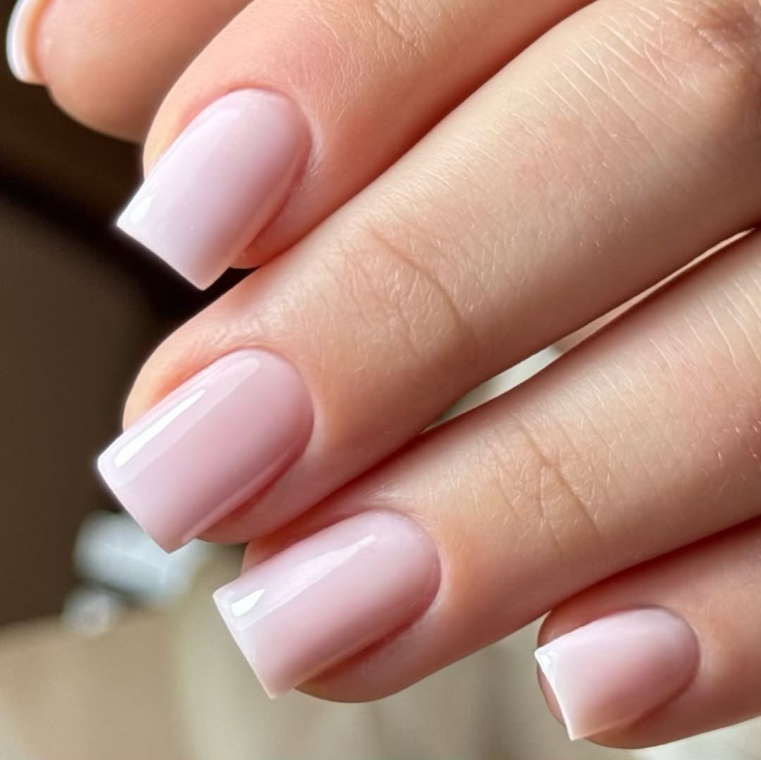 Glossy Sheer Pink Square Medium Gel Nails