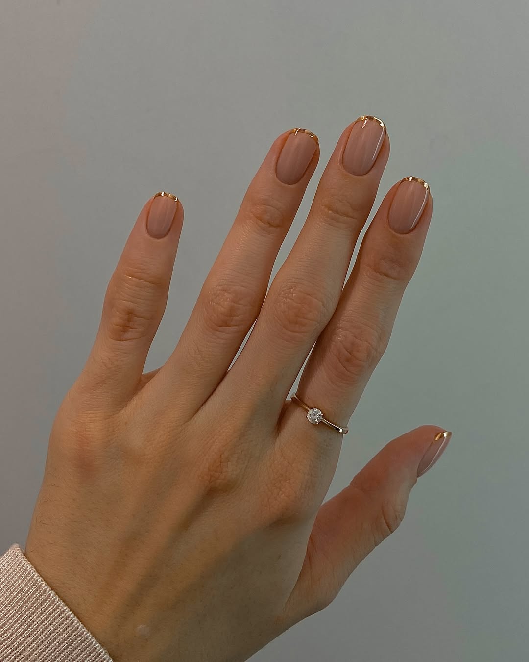 Gold Micro French Tip Short Oval Nails