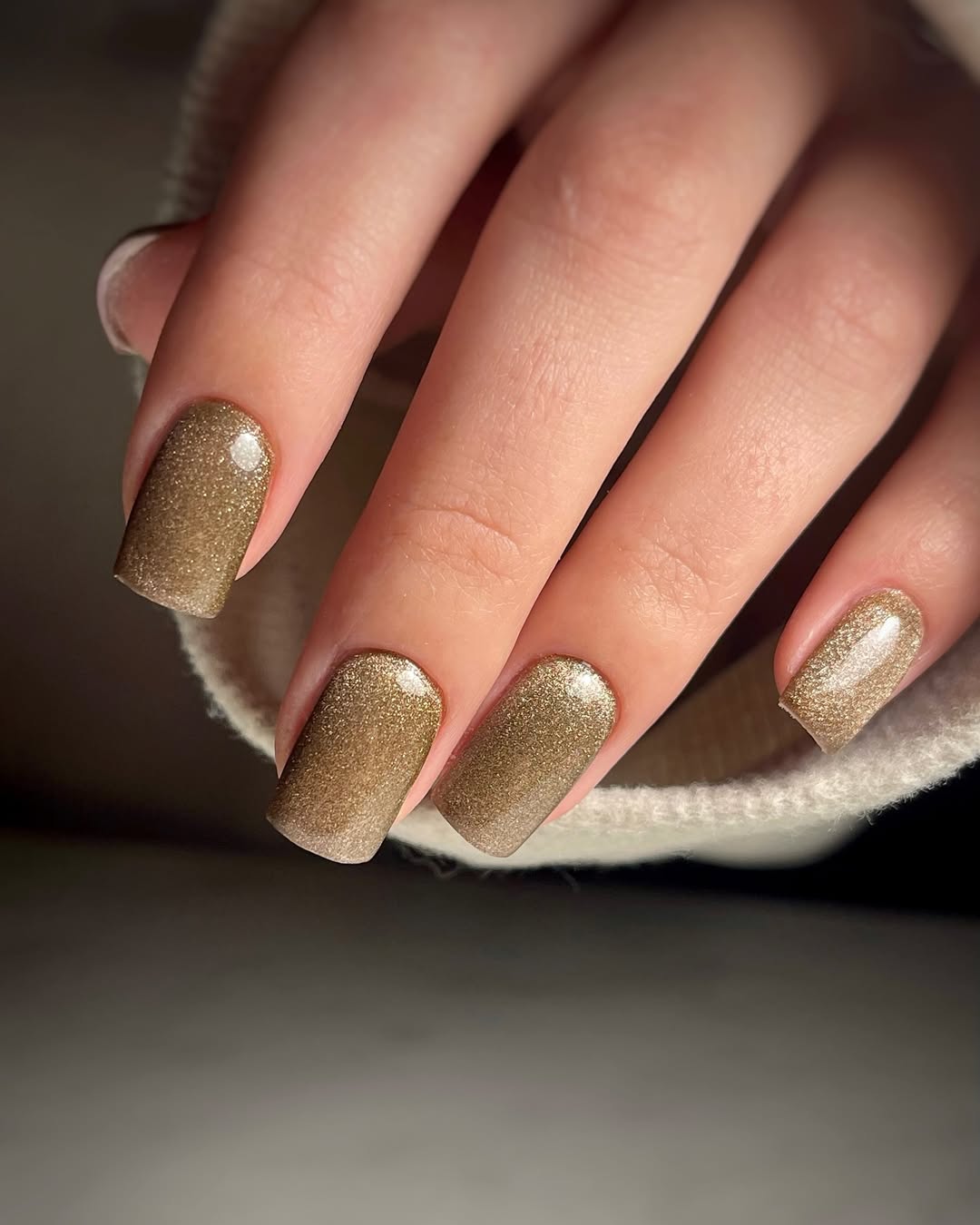 Golden Sand Glitter Glossy Square Nails