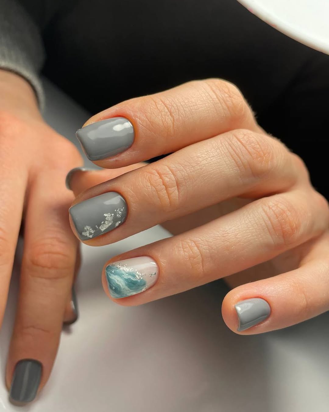 Grey Ocean Wave Marble Accent Short Square