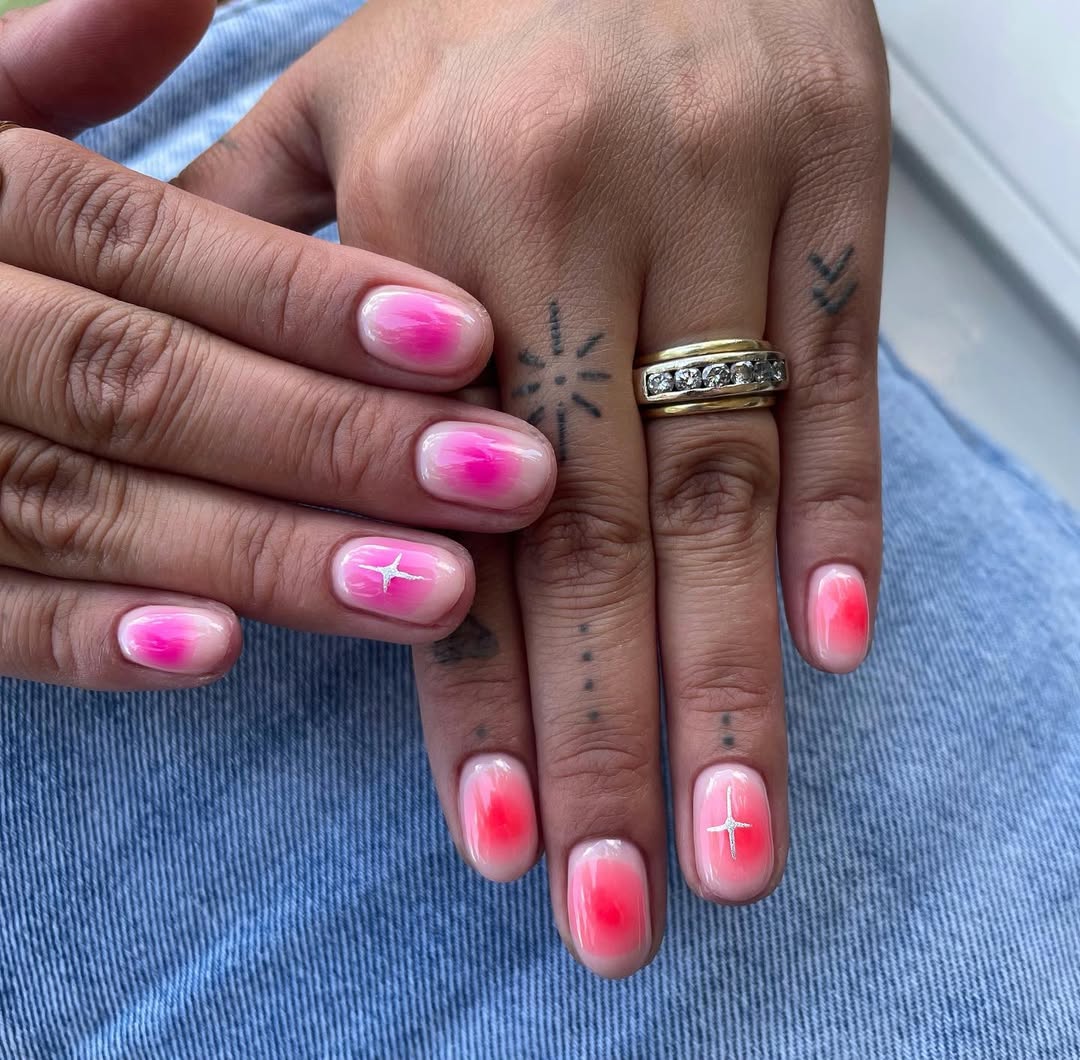 Hot Pink Airbrush Gradient with White Starburst Art