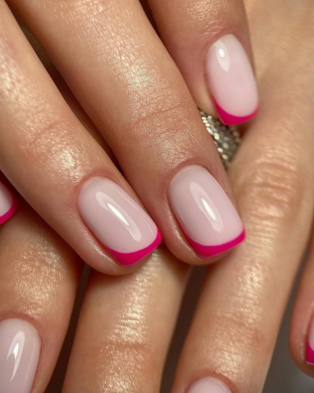 Hot Pink French Tips on Milky Pink Base