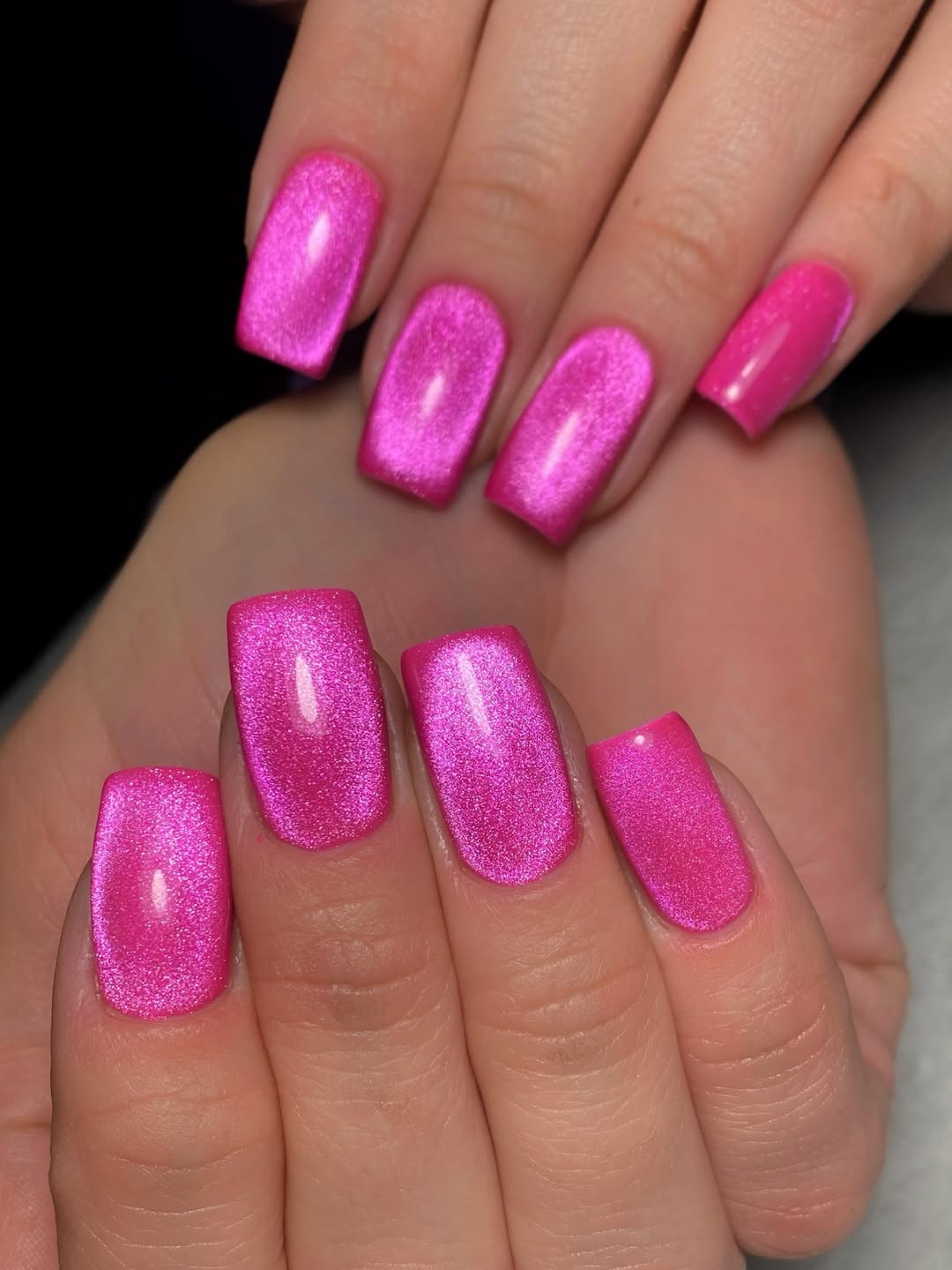 Hot Pink Holographic Cat Eye Square Nails