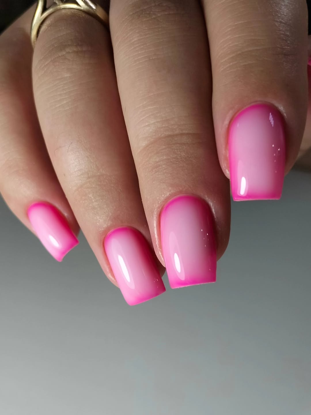 Hot Pink Ombre Glossy Squoval Nails