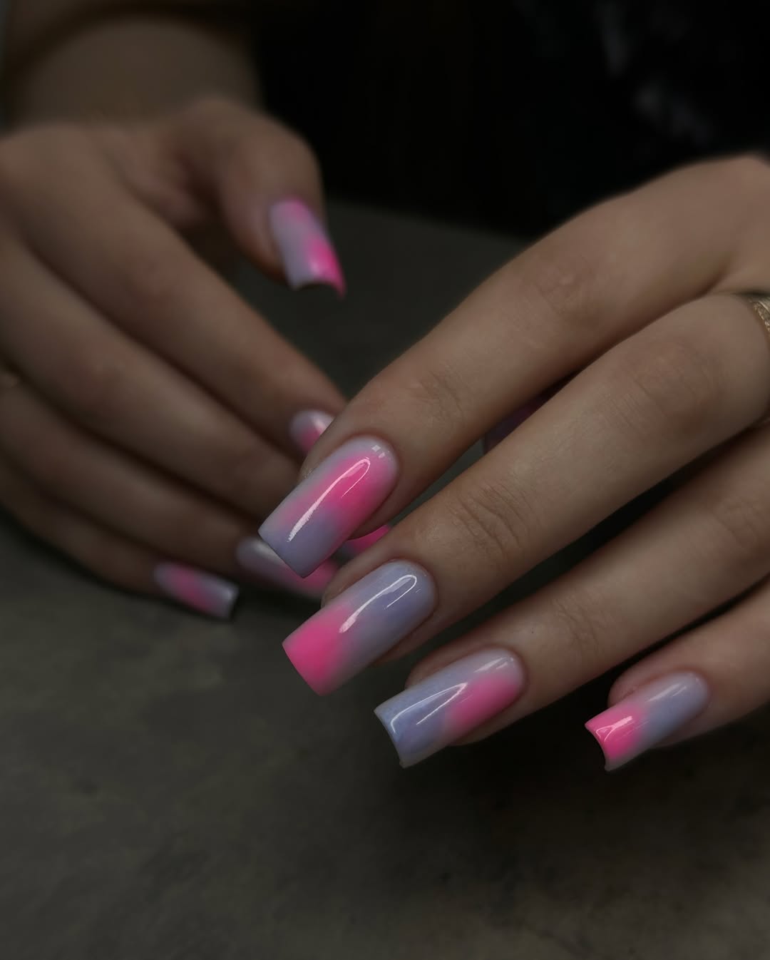 Hot Pink Purple Glossy Ombre Square Nails