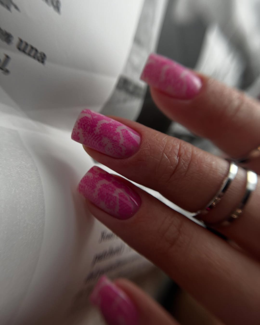 Hot Pink Swirl Square Spring Nails