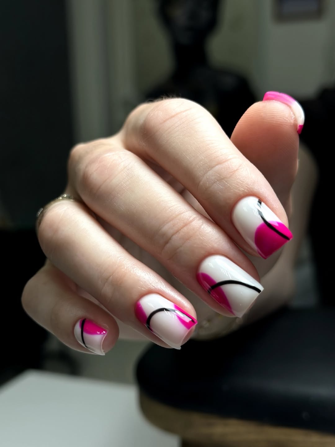 Hot Pink Wavy Abstract Art Square Nails