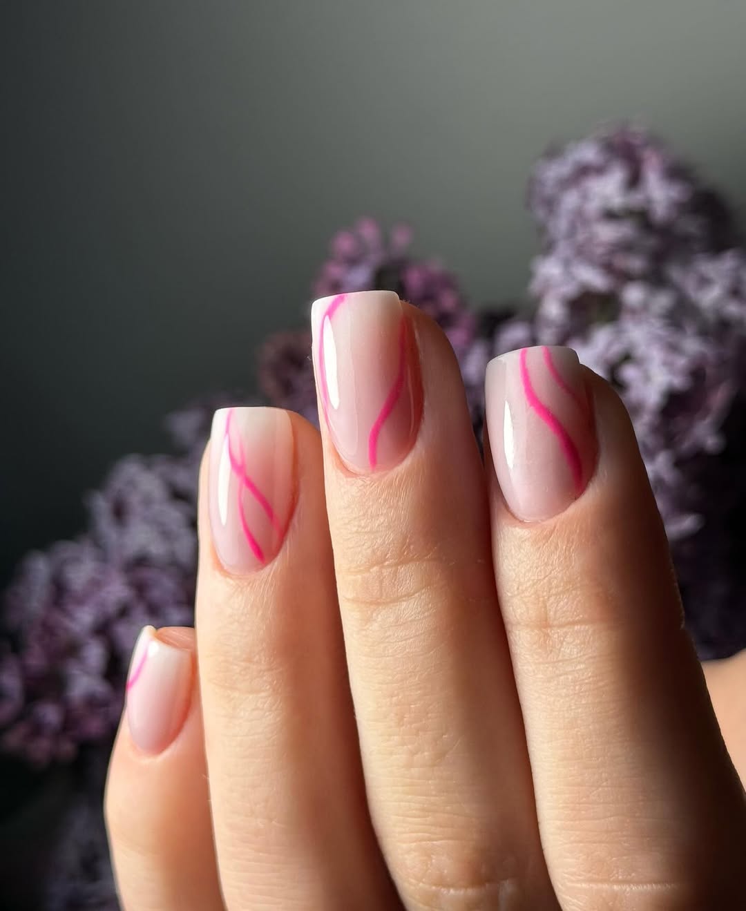 Hot Pink Wavy Line French Tips